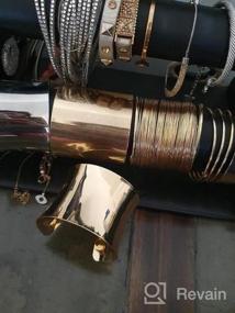 img 5 attached to Набор из 4 гладких и рифленых открытых широких браслетов-манжет для женщин, регулируемые модные украшения с золотым и серебряным покрытием от CASSIECA