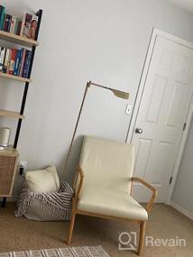 img 7 attached to Современное акцентное кресло середины века с подушкой, 28,3 дюйма, мягкая льняная ткань, деревянный каркас, гостиная, спальня, балкон, стулья для чтения, 28,3 дюйма