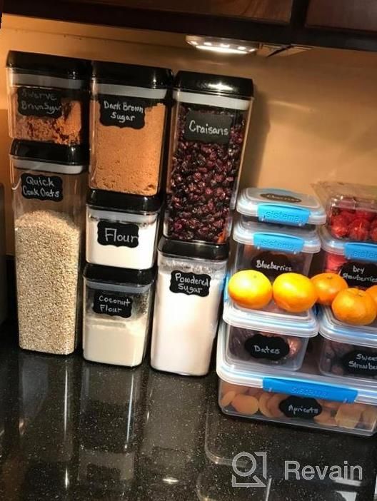 img 1 attached to Vtopmart 7 Piece BPA Free Airtight Plastic Cereal Storage Containers With Easy Lock Lids, 24 Labels For Kitchen Pantry Organization And Storage - Black review by Bre Ellis