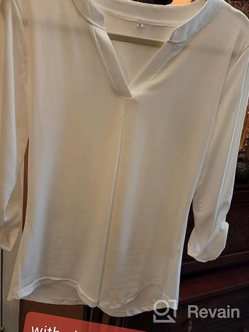 img 1 attached to Women'S Roll-Up 3/4 Sleeve V Neck Pleated Tunic Top Business Casual Loose Work Blouse review by Tarus Clinton