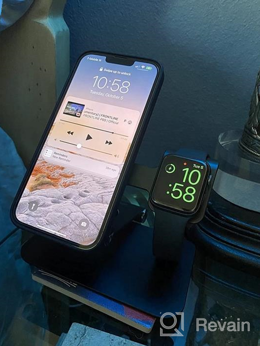 img 1 attached to 2-In-1 Foldable Aluminum Phone Charging Stand For IPhone 13/12 Mini Pro Max And Apple Watch 7/6/5/4/3 With MagSafe Compatibility In Grey (Charger Not Included), By Apiker review by Glenn Kumar