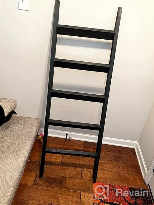 img 1 attached to Stylish And Functional Hallops 5Ft Wooden Blanket Ladder - Perfect For Rustic Farmhouse Decor! review by Travis Rio