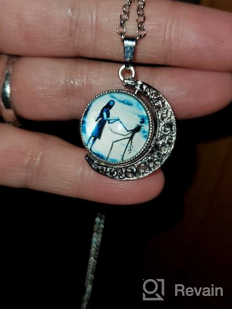 img 1 attached to 🌙 Vintage Silver Jack and Sally Nightmare Before Christmas Necklace: Perfect Christmas and Birthday Gift Moon Pendant for Girls, Boys, and Women review by Kurt Ahui