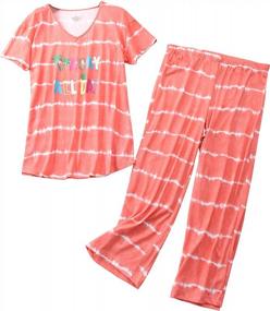 img 4 attached to Cotton Sleepwear For Women: Short Top And Capri Pants Pajama Set By Aoymay - Perfect Ladies Sleep Sets