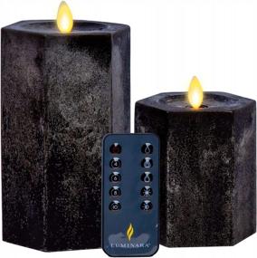 img 4 attached to Create A Cozy Atmosphere With Luminara Hexagon Flameless Moving Flame Candles - Set Of 2 (Black)