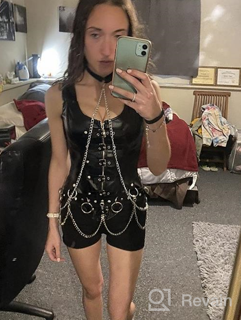 img 1 attached to Women'S Steampunk Punk Rock Faux Leather Buckle Up Corset Bustier Basque Top By YIANNA review by Ronald Howlett