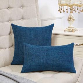 img 2 attached to Anickal Set Of 2 Dark Blue Pillow Covers Rustic Linen Decorative Square Throw Pillow Covers 18X18 Inch For Sofa Couch Decoration