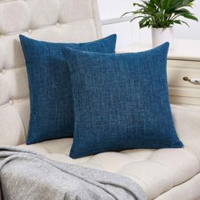 img 4 attached to Anickal Set Of 2 Dark Blue Pillow Covers Rustic Linen Decorative Square Throw Pillow Covers 18X18 Inch For Sofa Couch Decoration