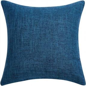 img 3 attached to Anickal Set Of 2 Dark Blue Pillow Covers Rustic Linen Decorative Square Throw Pillow Covers 18X18 Inch For Sofa Couch Decoration