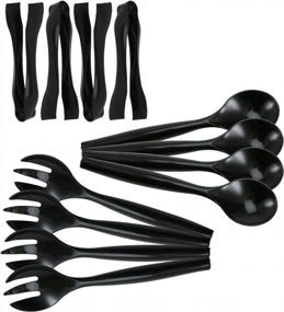 img 1 attached to Convenient Set Of 12: Heavy Duty Disposable Plastic Serving Utensils With 10” Spoons, Forks, And 6-1/2” Tongs In Sleek Black Design