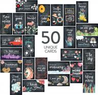diversebee 50 pack assorted inspirational cards - motivational kindness mini note cards, encouragement mindfulness affirmation card set with 50 unique quotes business card size (chalkboard) logo