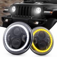 audexen 7-дюймовые светодиодные фары с кольцом drl halo / дальним светом / ближним светом, совместимые с jeep wrangler jk lj cj tj 1997-2018, одобренные dot, 7-дюймовая круглая фара (черная) логотип