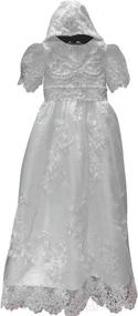 img 4 attached to Lace Christening Gowns for Baby Girls - Round Neck with Rhinestone Embellishments - Perfect Toddler Baptism Dress