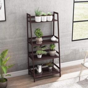 img 2 attached to Bamboo 4-Tier Ladder Shelf Storage Rack Stand Bookcase Multifunctional Organizer Plants Display Brown - Sogesfurniture