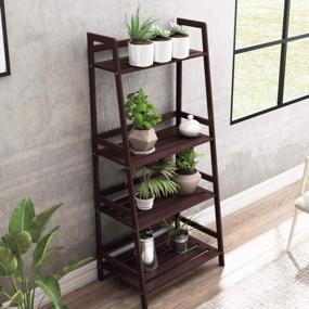 img 1 attached to Bamboo 4-Tier Ladder Shelf Storage Rack Stand Bookcase Multifunctional Organizer Plants Display Brown - Sogesfurniture