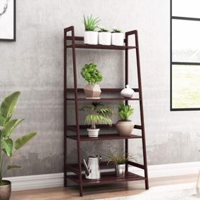 img 4 attached to Bamboo 4-Tier Ladder Shelf Storage Rack Stand Bookcase Multifunctional Organizer Plants Display Brown - Sogesfurniture