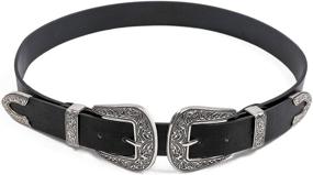 img 4 attached to 👩 Women's Western Style Double Black Leather Belts - Vintage Accessories