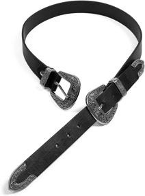 img 3 attached to 👩 Women's Western Style Double Black Leather Belts - Vintage Accessories