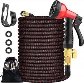 img 4 attached to WAKYME 100FT Expandable Garden Hose Kit With Anti-Leak 3/4'' Solid Brass Connector, Kink-Free, Lightweight Flexible Water Hose With 8 Function Nozzle, Triple Latex Core For Yard Watering Washing
