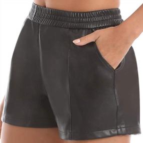 img 3 attached to Women'S Faux Leather Shorts With Elastic Waist And Pockets - Comfortable Loose Fit By Everbellus