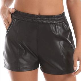 img 4 attached to Women'S Faux Leather Shorts With Elastic Waist And Pockets - Comfortable Loose Fit By Everbellus