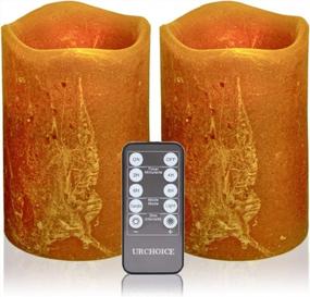 img 4 attached to Задайте настроение с помощью беспламенных янтарных свечей Urchoice's Pillar - идеально подходит для внутреннего и наружного декора!