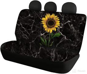 img 3 attached to 🌻 POLERO Sunflower Marble Print Car Seat Covers and 11pc Universal Auto Accessories Set: Steering Wheel Cover, Seatbelt Pads, Cupholder Coasters, Keychain - Stylish & Protective!