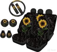 🌻 polero sunflower marble print car seat covers and 11pc universal auto accessories set: steering wheel cover, seatbelt pads, cupholder coasters, keychain - stylish & protective! logo
