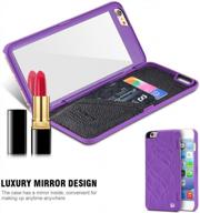purple iphone 7/8 case with stand, card holder & hidden back mirror wallet - aroko logo