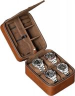 tan/brown 5-watch travel case storage organizer with zipper for wristwatches & smart watches up to 50mm - rothwell logo