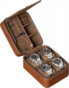 img 4 attached to Tan/Brown 5-Watch Travel Case Storage Organizer With Zipper For Wristwatches & Smart Watches Up To 50Mm - Rothwell