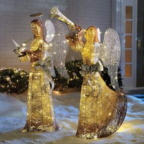 img 1 attached to Предварительно освещенное 5-футовое новогоднее украшение ангела с трубой и разноцветными огнями - BrylaneHome