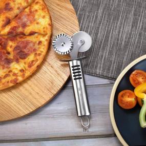 img 2 attached to Pizza Cutter Set Stainless Steel Kitchen Gadget Set (6 PCS Set) - Includes Pizza Cutter Wheel, Chocolate & Cheese Grater, Serrated Pie & Cake Server, Garlic Press, Free Brush And Bonus Oven Mitt