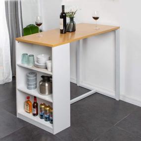 img 1 attached to 47-дюймовый деревянный металлический кухонный стол высотой с обеденный стол с 3 открытыми полками для хранения - идеально подходит для столовой, гостиной и уголка для завтрака | Мебель Soges BHUS-GCBG1022