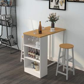 img 3 attached to 47-дюймовый деревянный металлический кухонный стол высотой с обеденный стол с 3 открытыми полками для хранения - идеально подходит для столовой, гостиной и уголка для завтрака | Мебель Soges BHUS-GCBG1022