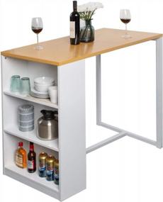 img 4 attached to 47-дюймовый деревянный металлический кухонный стол высотой с обеденный стол с 3 открытыми полками для хранения - идеально подходит для столовой, гостиной и уголка для завтрака | Мебель Soges BHUS-GCBG1022