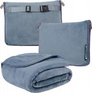 pavilia travel blanket and pillow, dual zippers, clip on strap, warm soft fleece 2-in-1 combo blanket airplane, camping, car, large compact blanket set, luggage backpack strap, 60 x 43 (slate blue) logo