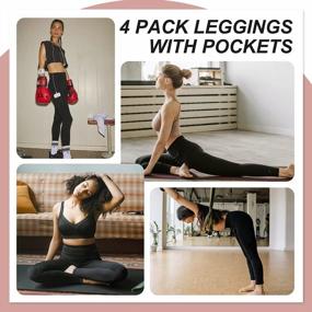 img 1 attached to Women'S 4 Pack Leggings With Pockets - High Waisted Tummy Control Workout Running Yoga Pants Reg & Plus Size