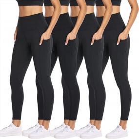 img 4 attached to Women'S 4 Pack Leggings With Pockets - High Waisted Tummy Control Workout Running Yoga Pants Reg & Plus Size