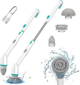 img 4 attached to Hivita Electric Spin Scrubber: The Ultimate IPX7 Waterproof Cordless Cleaning Brush with 3 Brush Heads and Adjustable Extension Handle – Ideal for Bathtub, Shower, Sink, Bathroom Grout, Kitchen Floor, and Window Cleaning