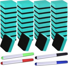 img 4 attached to SIQUK 36 Packs Dry Erase Eraser Magnetic Whiteboard Eraser Green Chalkboard Cleansers Wiper(1.97 X 1.97 Inches) With 4 Pieces Whiteboard Markers
