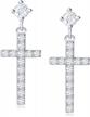 carleen 14k gold plated sterling silver stud earrings cubic zirconia cz simulated diamond small little cute dangle drop cross earrings fine jewelry birthday valentines day gifts for women girls, height 0.9 inch logo