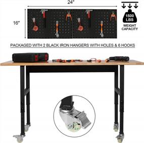 img 2 attached to Heavy-Duty Adjustable Workbench With Hardwood Top, 1500 LBS Load Capacity, Mobile Worktable For Garage, Workshop, Office And Home With 2 Black Pegboard Panels And 6 Hooks - LUCKWIND 60
