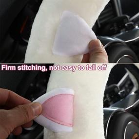img 4 attached to 🐱 Fluffy Genuine Wool Sheepskin Car Steering Wheel Cover, Cute Style for Women Men Girls, Anti-Slip Universal Fit 13.5-16.5 inches - Pink Cat Design