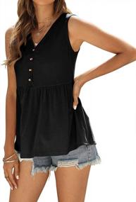 img 1 attached to 👚 PINKMSTYLE Women's Button Up V Neck Tank Tops: Chic Sleeveless Babydoll Peplum Shirts for Casual Henley Blouse