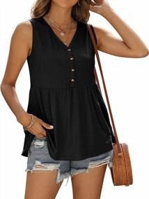 img 3 attached to 👚 PINKMSTYLE Women's Button Up V Neck Tank Tops: Chic Sleeveless Babydoll Peplum Shirts for Casual Henley Blouse