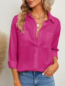 img 1 attached to Women'S 100% Cotton Button-Down Long Sleeve V Neck Blouse Business Casual Work Office Pocket Top