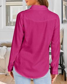 img 2 attached to Women'S 100% Cotton Button-Down Long Sleeve V Neck Blouse Business Casual Work Office Pocket Top