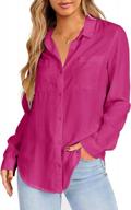 women's 100% cotton button-down long sleeve v neck blouse business casual work office pocket top logo