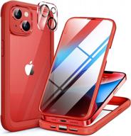 чехол miracase glass series для iphone 14 plus 6,7 дюйма — обновление 2022 г. полный прозрачный бампер с экраном из закаленного стекла 9h и двумя защитными пленками для объектива камеры, ярко-красный логотип